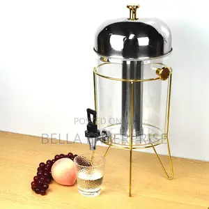 8L Golden Metal Frame Juice Dispenser with Stainless Steel Ice Tube