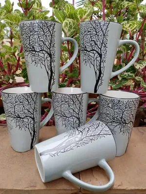 Stylish Grey Tree Ceramic Mugs (Set of 2)
