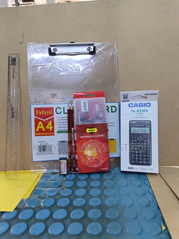 Mathematics Set: Clipboard, Calculator, Ruler, Geometry Set, 2 Pencils & Rubber - 1