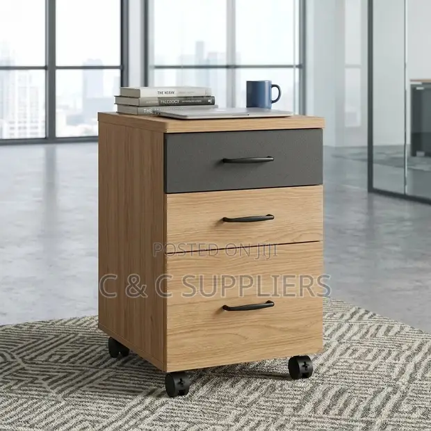 3-Drawer Brown Pedestal Cabinet - 1