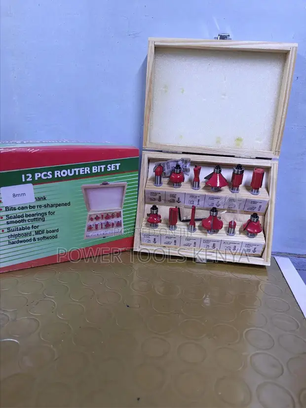 12-Piece 8mm Shank Woodworking Router Bit Set - 1