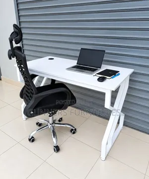 Metallic Desk & Headrest Office Chair Combo