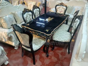 Luxury 6-Seater Royal Dining Set - Black & Gold