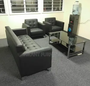 Seti ya Sofa Nyeusi ya Ngozi ya Viti 5 kwa Ofisi ya Mtendaji