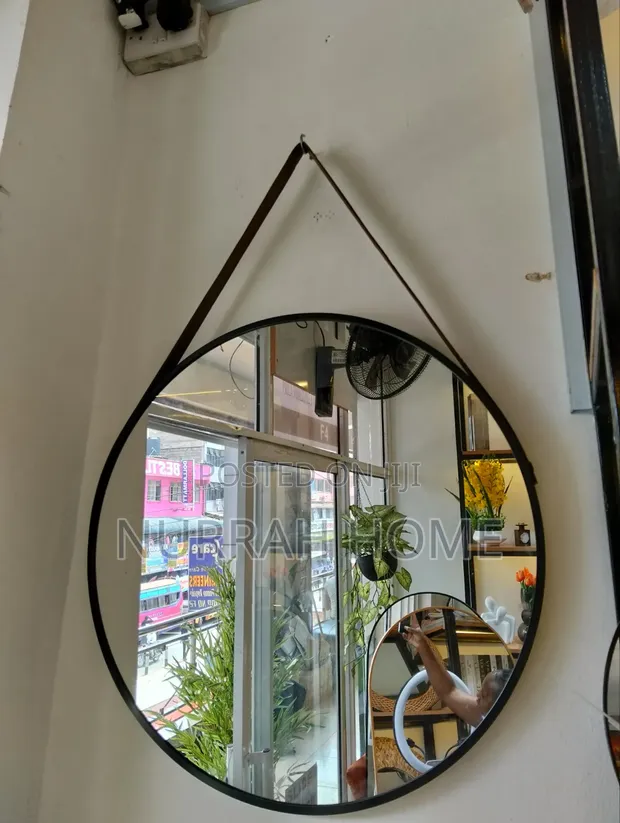 Minimalist Nordic Round Decorative Mirror with Leather Strap - 1