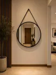 Minimalist Nordic Round Decorative Mirror with Leather Strap - 4