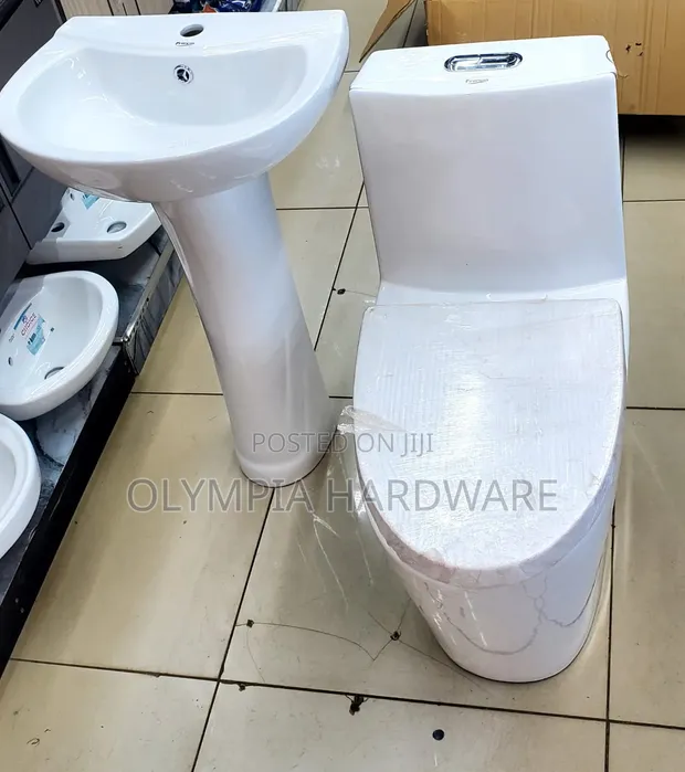 Close Couple One-Piece Toilet & Pedestal Sink Set - 1