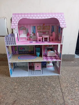 Large Wooden Doll House - 3 Floors, 5 Rooms with Furniture