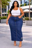 Denim Maxi Skirt with Belt - 1