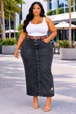 Denim Maxi Skirt with Belt - 4