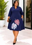 Women's Shift Dress with Flower Design - 2