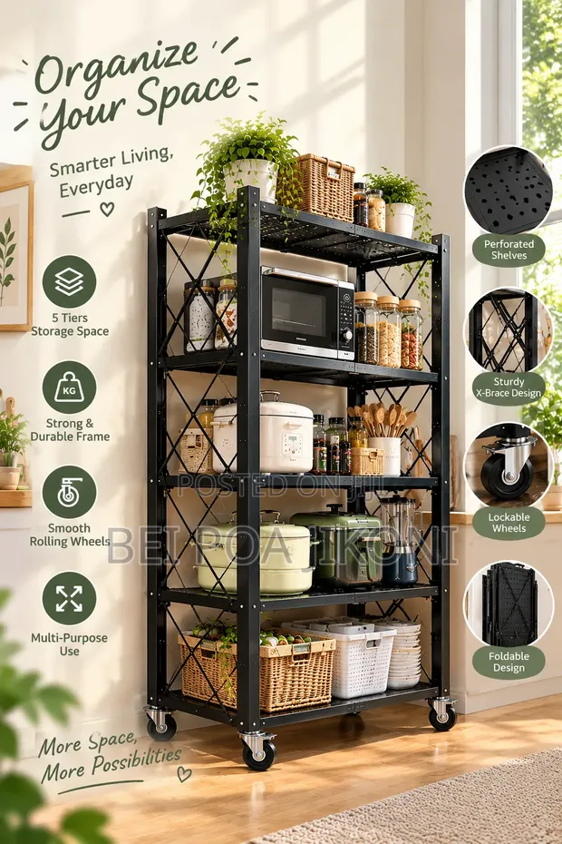 5 Tier Foldable Kitchen Rack - 1