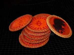 Premium Handmade Leather Coaster Mats (Seti ya 9)