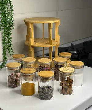 Bamboo 360° Rotating Spice Rack with 10 Glass Jars