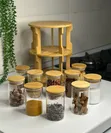 Bamboo 360° Rotating Spice Rack with 10 Glass Jars - 1