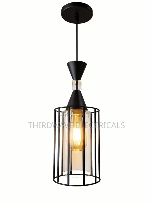 Modern Black Metal Cage Pendant Light - 1
