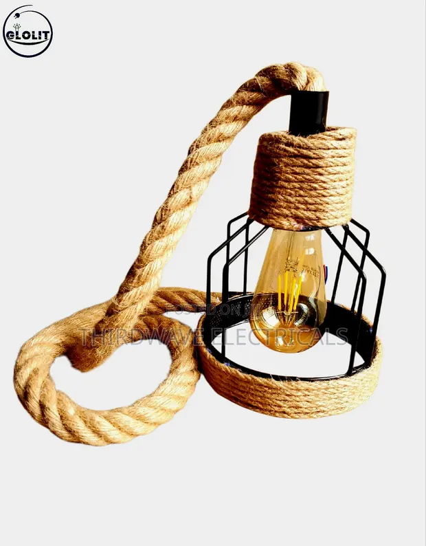 Rustic Industrial Rope Pendant Light - 1
