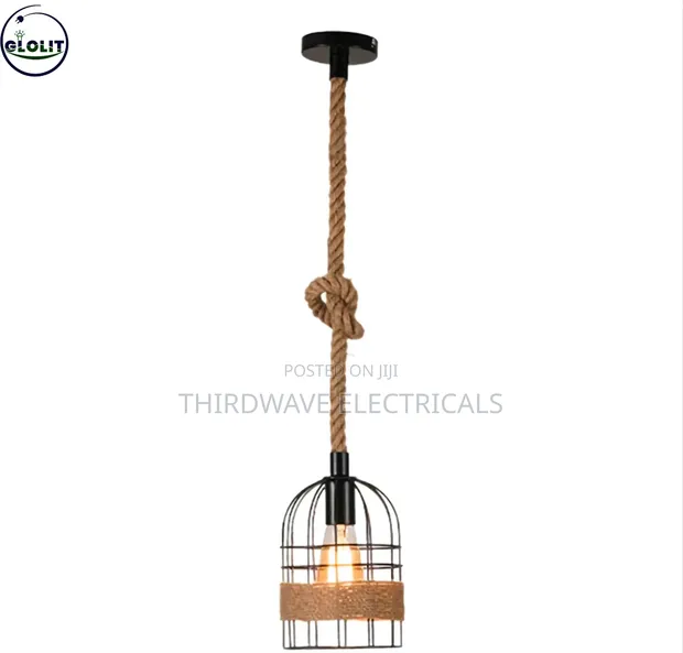 Rustic Hemp Rope Cage Pendant Light - 1