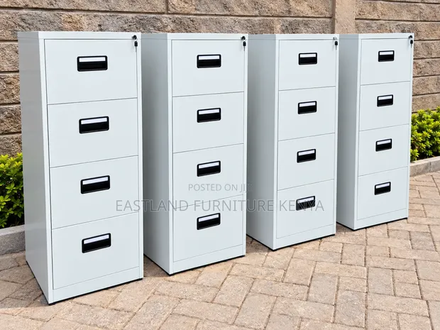 Modern 4-Drawer Steel Filing Cabinet - Lockable White - 1