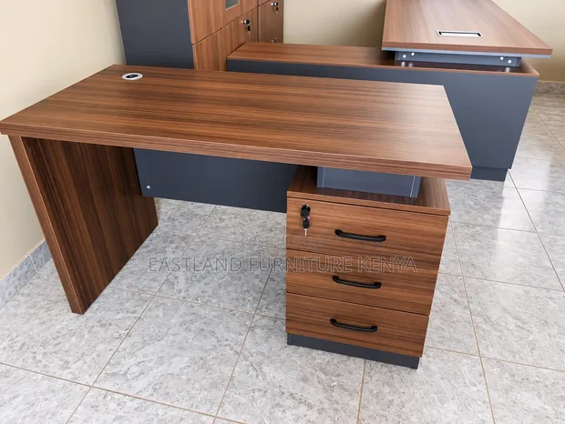 Modern Executive Office Desk with 3-Drawer Pedestal - 1