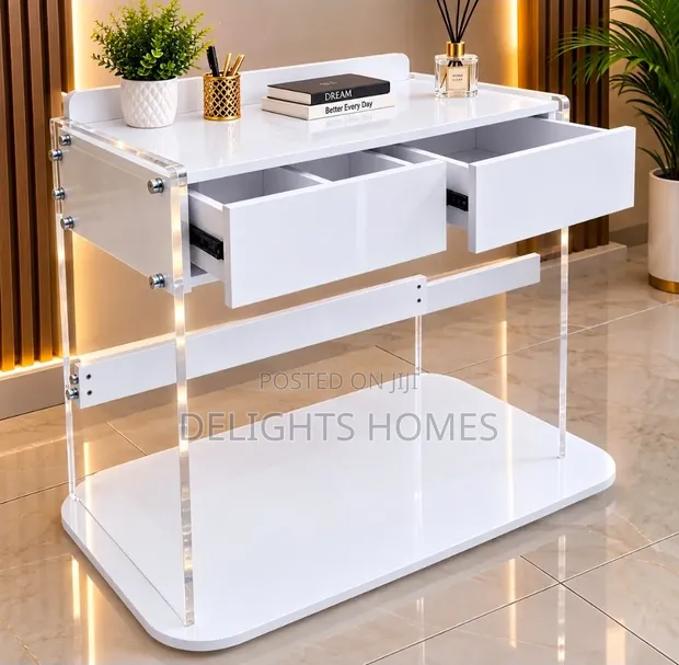 Modern Study/Vanity Desk with Dual Pull-Out Drawers - 1