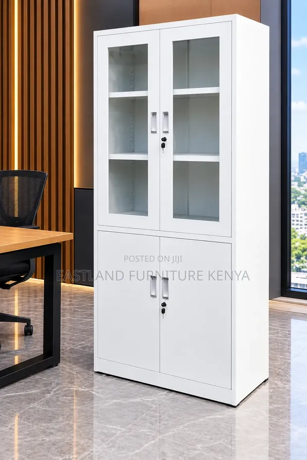 Modern Steel Office Storage Cabinet with Glass Doors & Filing Cabinet - 1