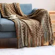 Bohemian Knitted Throw Blanket with Tassels - 1
