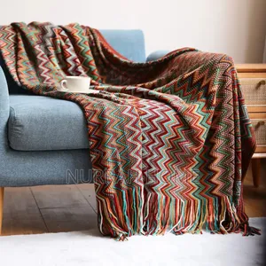 Bohemian Knitted Throw Blanket with Tassels