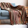 Bohemian Knitted Throw Blanket with Tassels - 1