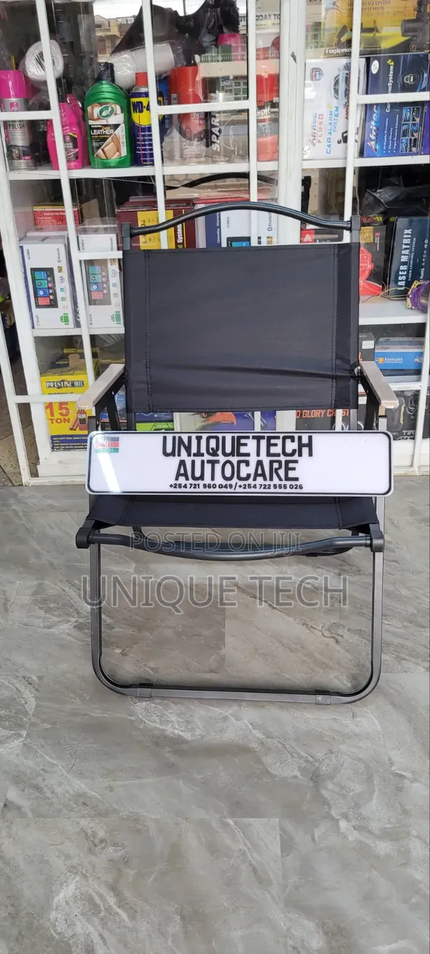 Portable Black Folding Camping Chair with Light Wooden Armrests - 1