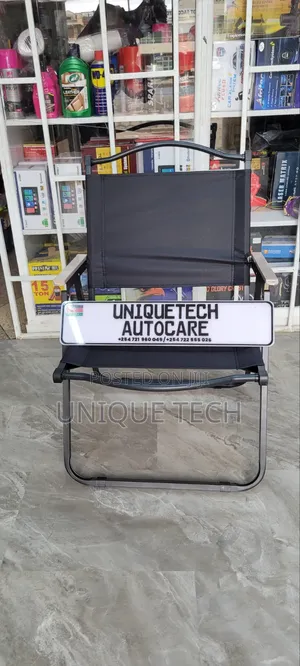 Portable Black Folding Camping Chair with Light Wooden Armrests