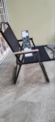 Black Portable Outdoor Chair with Light Wooden Armrests - 2