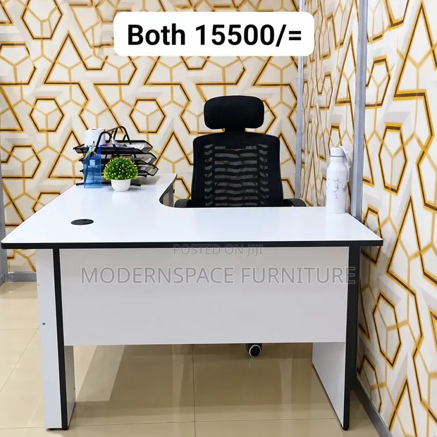 Modern Office Desk & Ergonomic Chair Set - White - 1