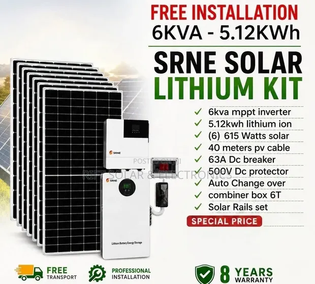6KVA/5kWh Lithium Solar System with 6x615W Bifacial Panels - 1