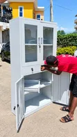 Modern Glass Door Office Cabinet - White - 2