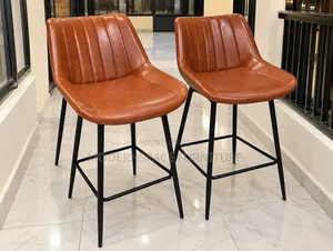 Brown Leather Bar Stools (Set of 2)
