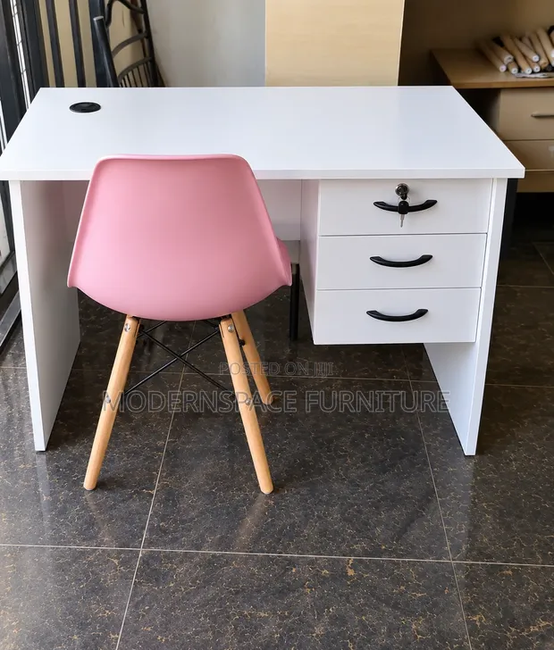 Modern Office Desk with Plastic Chair - White - 1