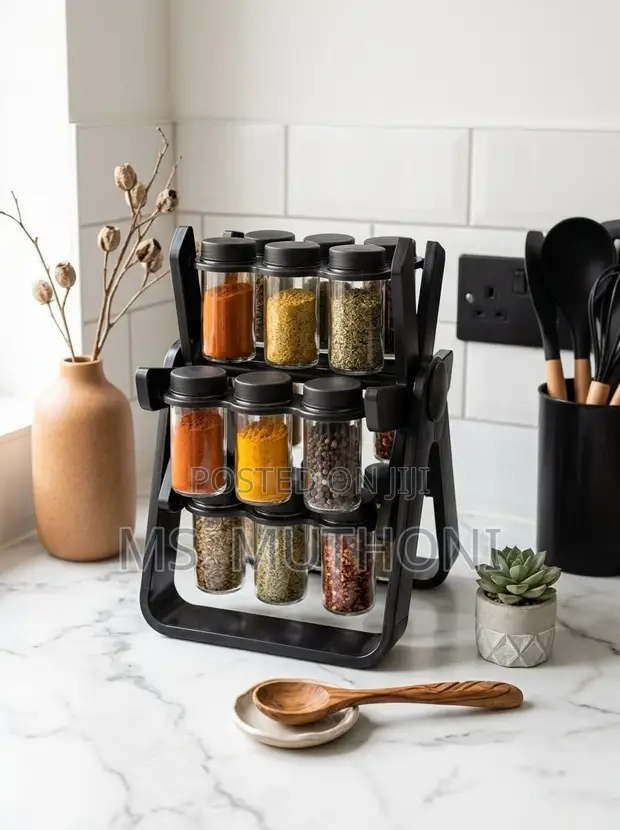 18-Jar Rotating Ferris Wheel Spice Rack - Black - 1