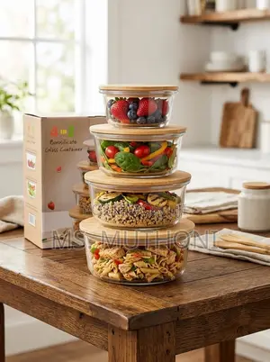 4-Piece Round Glass Food Storage Container Set with Bamboo Lids