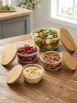 4-Piece Round Glass Food Storage Container Set with Bamboo Lids - 2
