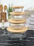 4-Piece Borosilicate Glass Food Storage Set with Bamboo Lids - 1