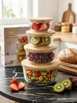 4-Piece Borosilicate Glass Food Storage Set with Bamboo Lids - 2