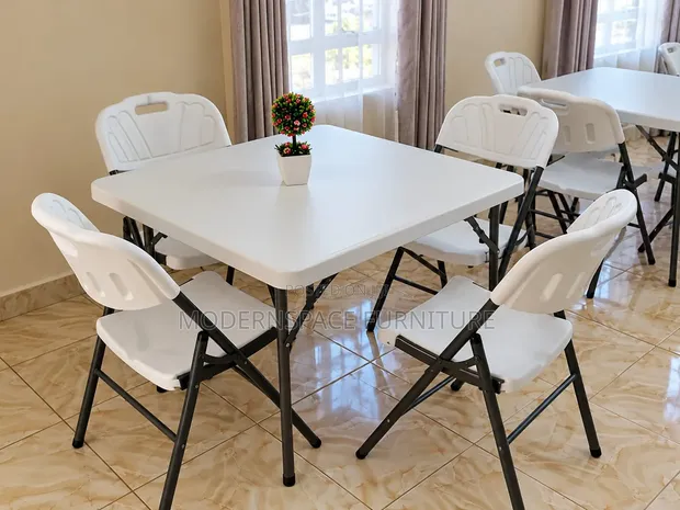 White Folding Tables and Chairs Set - 1