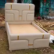 5x6 Cream Bed Frame with Padded Headboard - 1