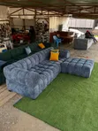 5 Seater Blue L-Shaped Bubble Sofa - 1