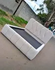 5x6 Cream Bouclé Bed with Wavy Headboard - 2