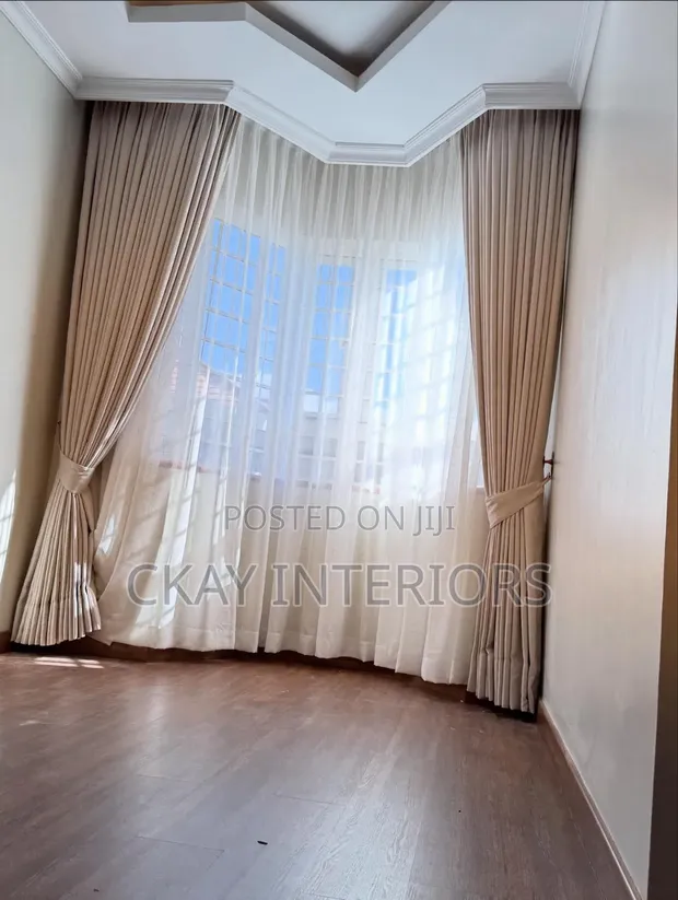 Beige and Light Grey Well-Fitted Window Curtains - 1