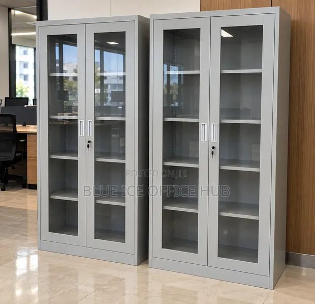2-Door Glass Office Cabinet with Shelves - 1