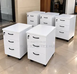 Kifua cha Ofisi cha Magurudumu Nyeupe chenye Droo 3 na Kifungio
