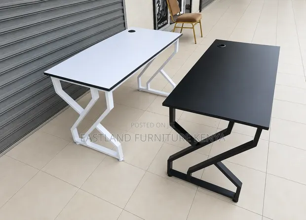 Modern Z-Shaped Computer Desk - Black & White - 1